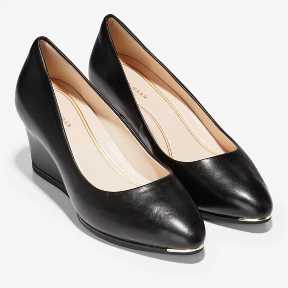 Cole Haan Shoes - Cole Haan Grand Ambition Black Leather Wedge Shoes Size 7.5